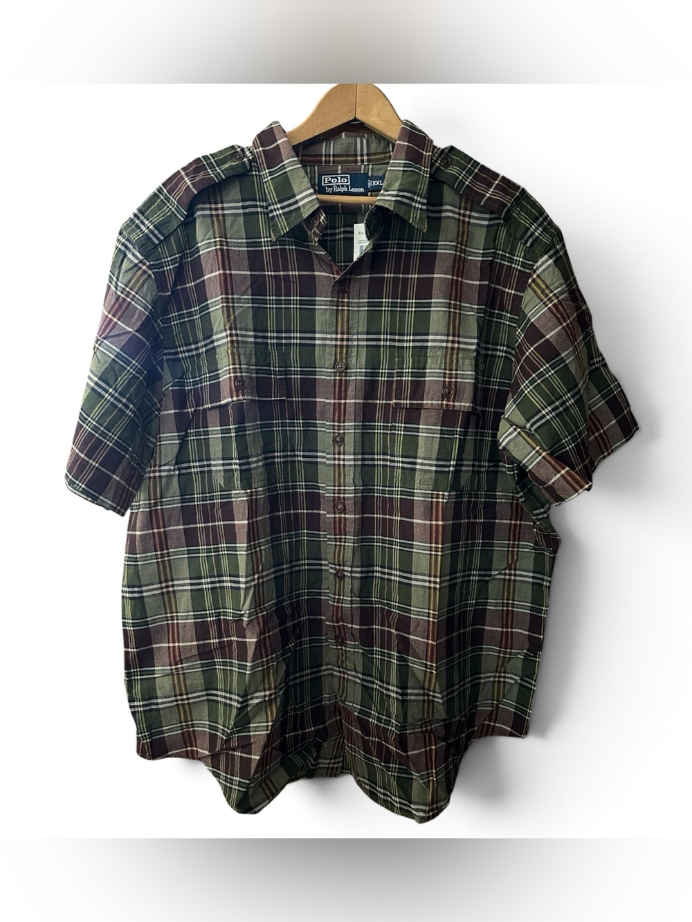 Polo Ralph Lauren Shirt XXL Plaid Short Sleeve Epaulets Cargo Utility Men NWT